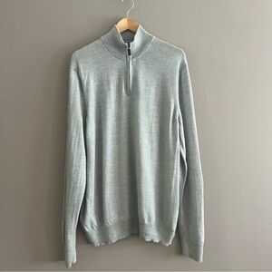 Jos A Bank Traveler Mens Merino Wool Sweater Pullover Gray Size L Knit 1/4 Zip